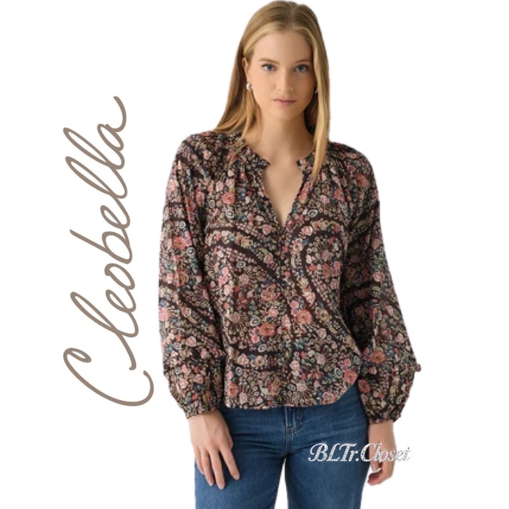 Cleobella Brown Floral Paisley Organic Cotton Blouse Small‎ Balloon Sleeve Top